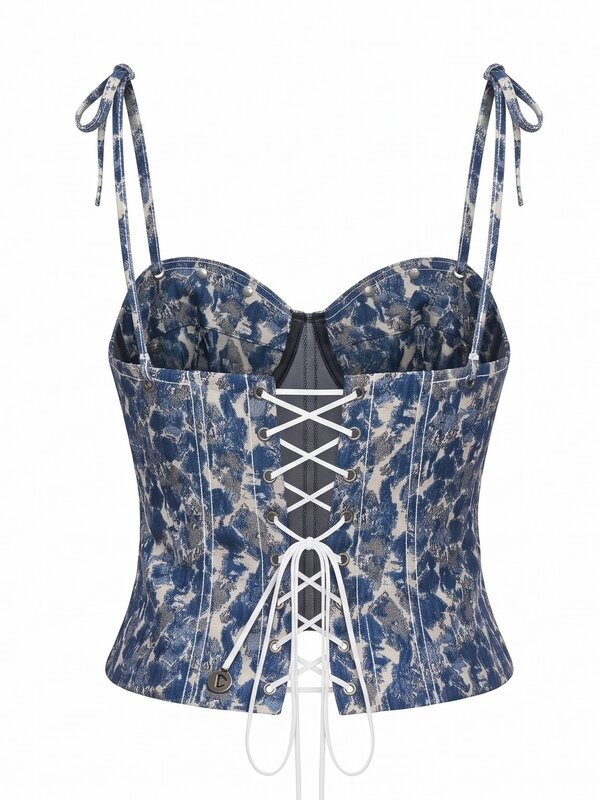 Pierced Blue Patterned Corset
