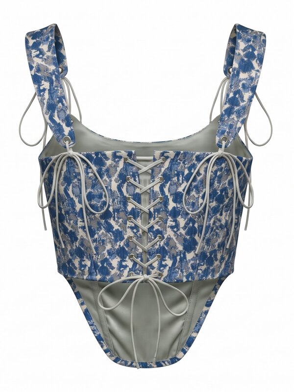 Velora Blue Mixed-Pattern Corset