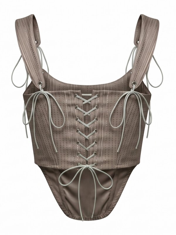 Velora Gold Cream Shiny Striped Corset